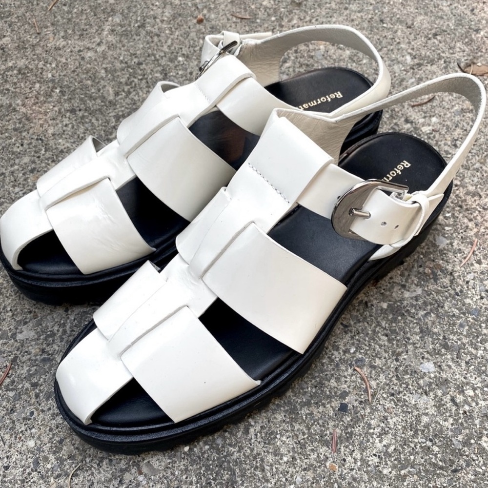 Reformation Andreas Fisherman Sandals Size 7 White - EUC like new worn o…
